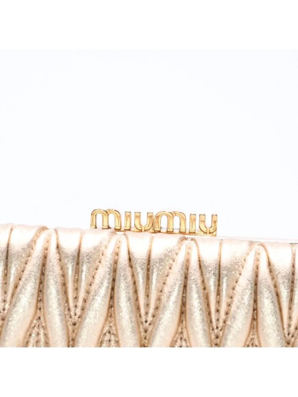 Miu Miu Matelasse Compact Wallet Trifold Gathered Gold Leather
